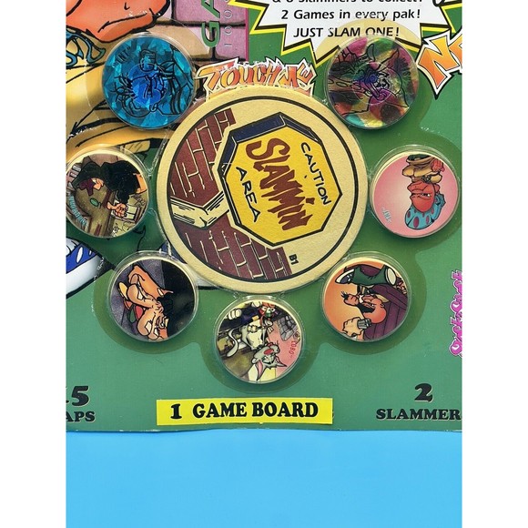 Vintage 1990s TNT & the Kaps Slamopolis Pog Cap Game Set - Sealed On Card - Picture 2 of 5